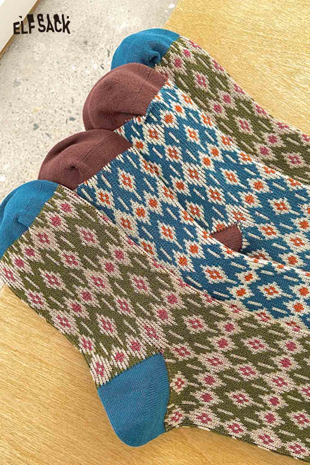 ELFSACK soft patterned ankle socks in various colors with a unique geometric design