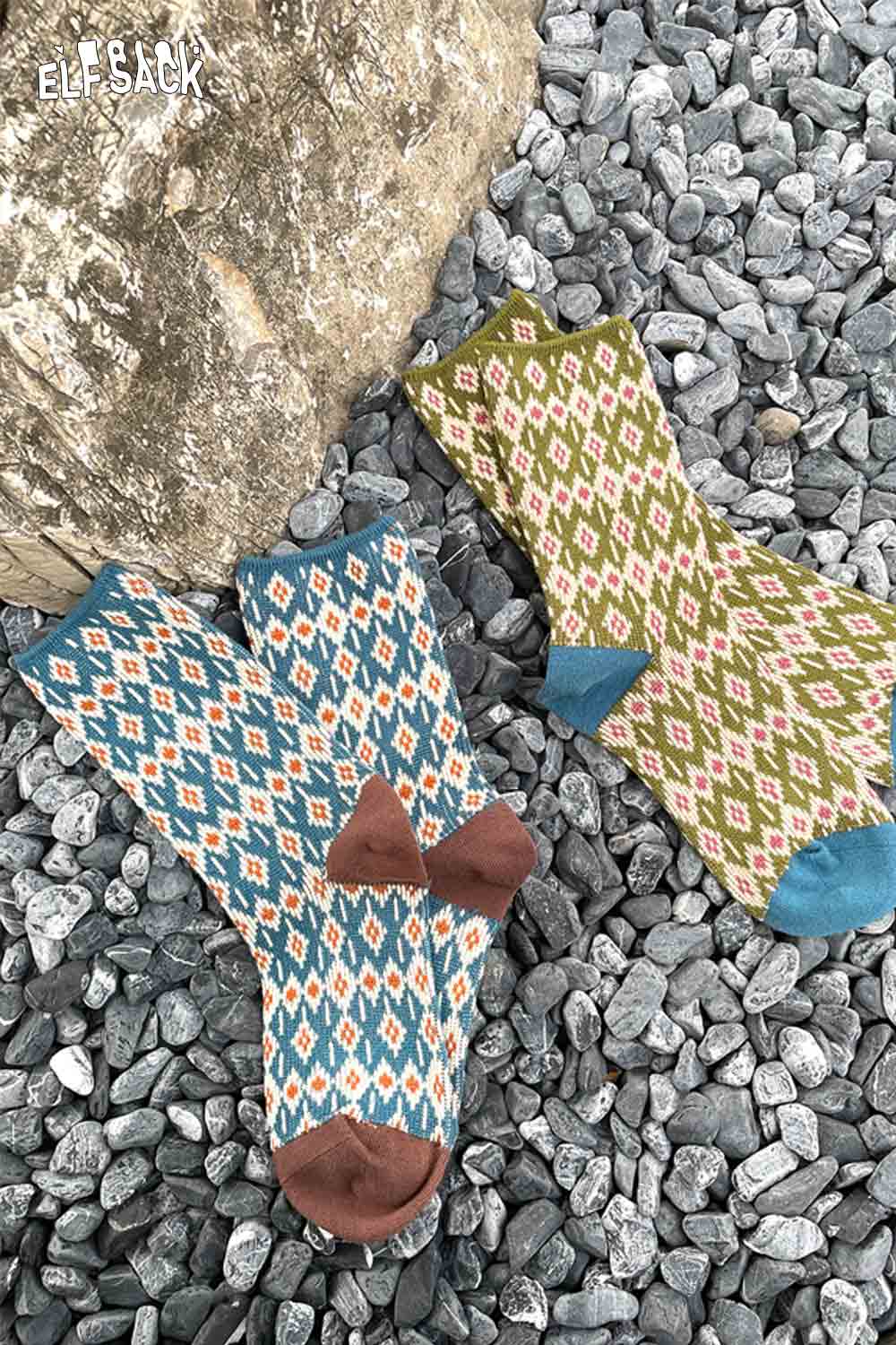 Soft patterned ankle socks in blue and green designs with geometric patterns for casual wear