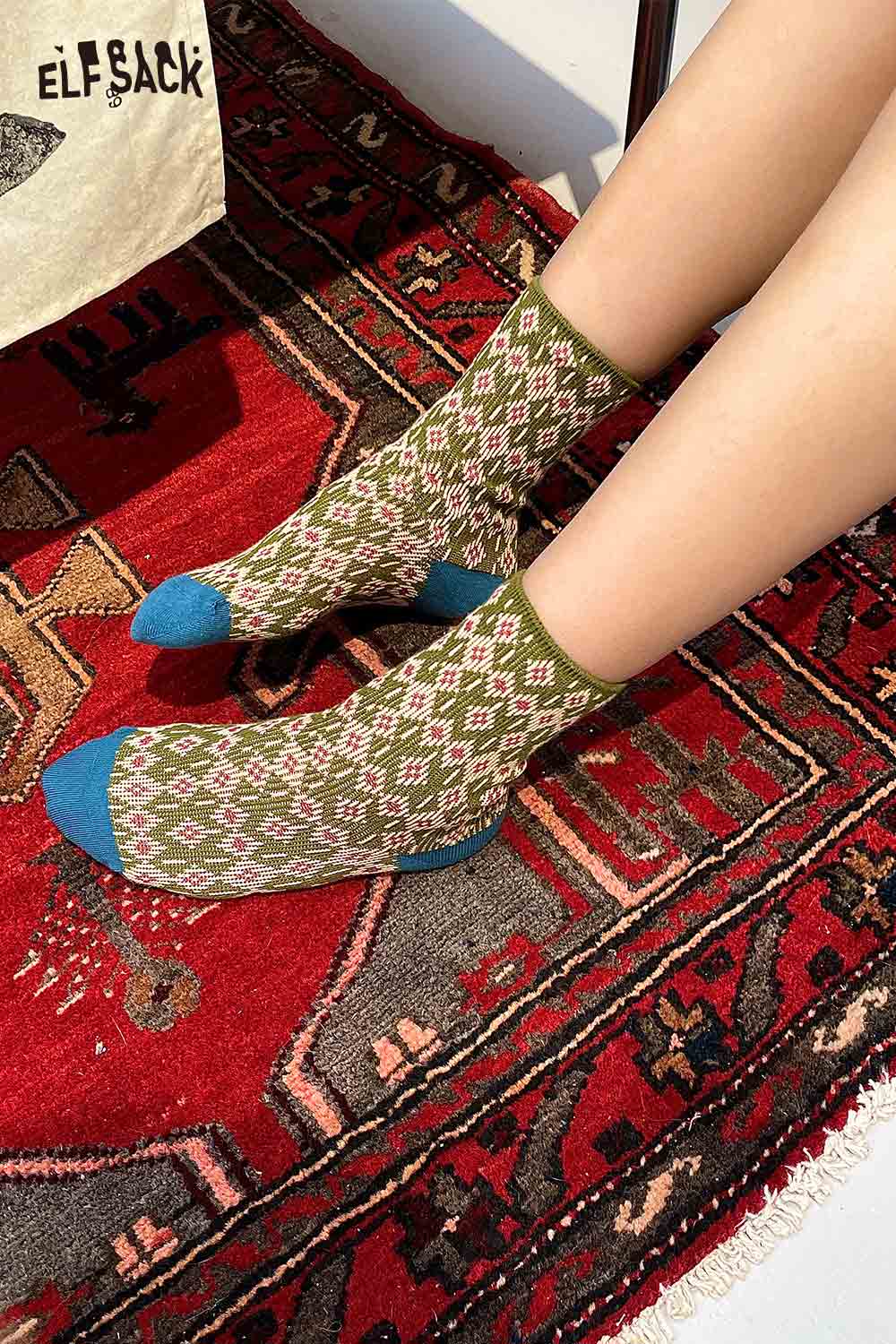 Soft patterned ankle socks in green and pink with blue accents, perfect for casual wear