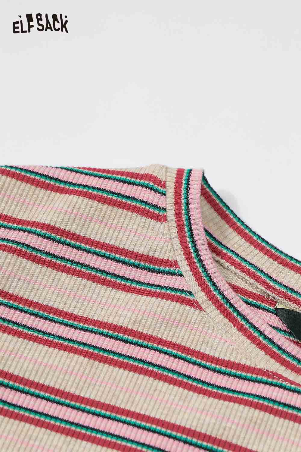 ELFSACK soft stripe graphic long sleeve tshirt showcasing colorful striped design and ribbed neckline