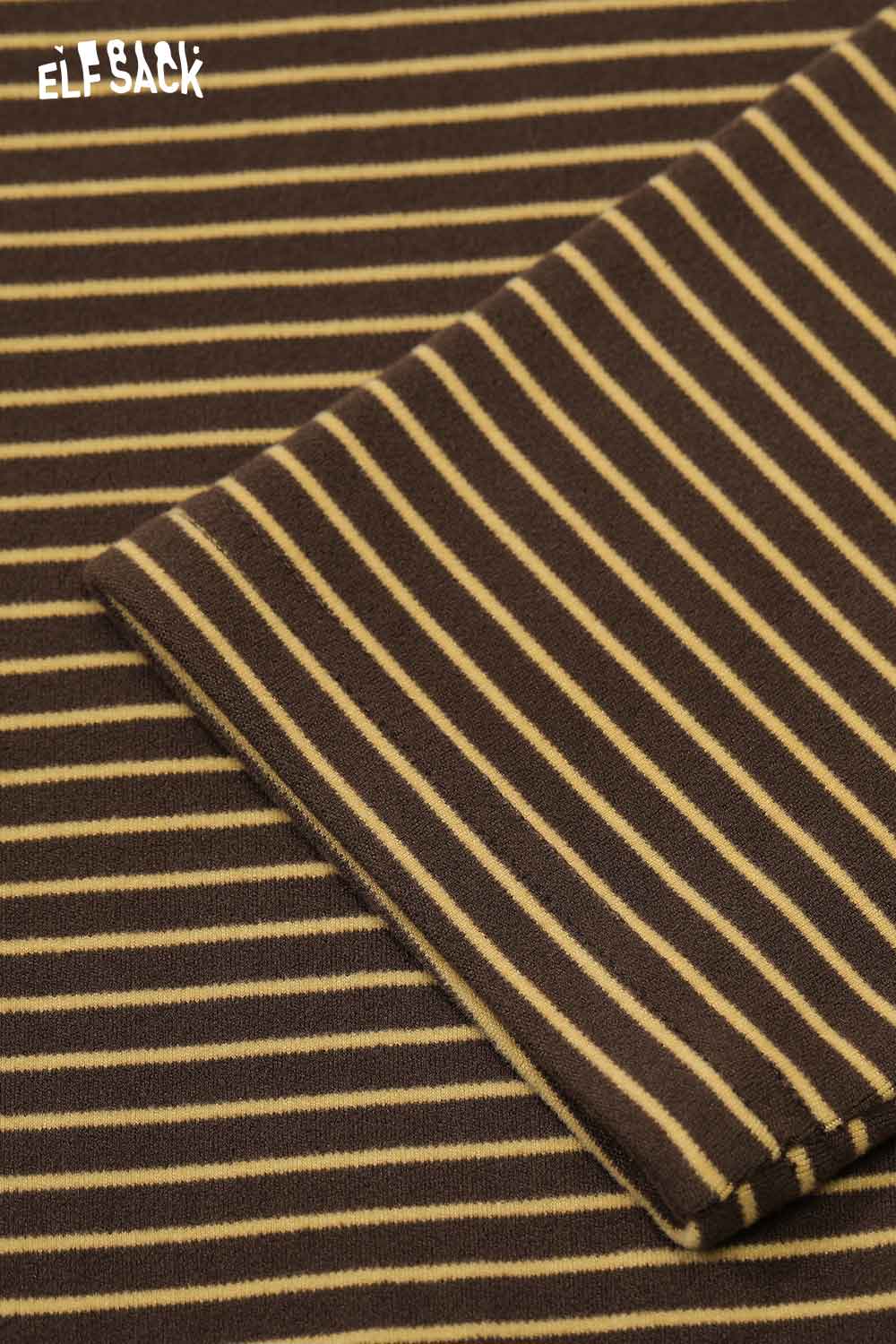 ELFSACK soft striped long sleeve tee in brown and cream colors with a comfortable fabric