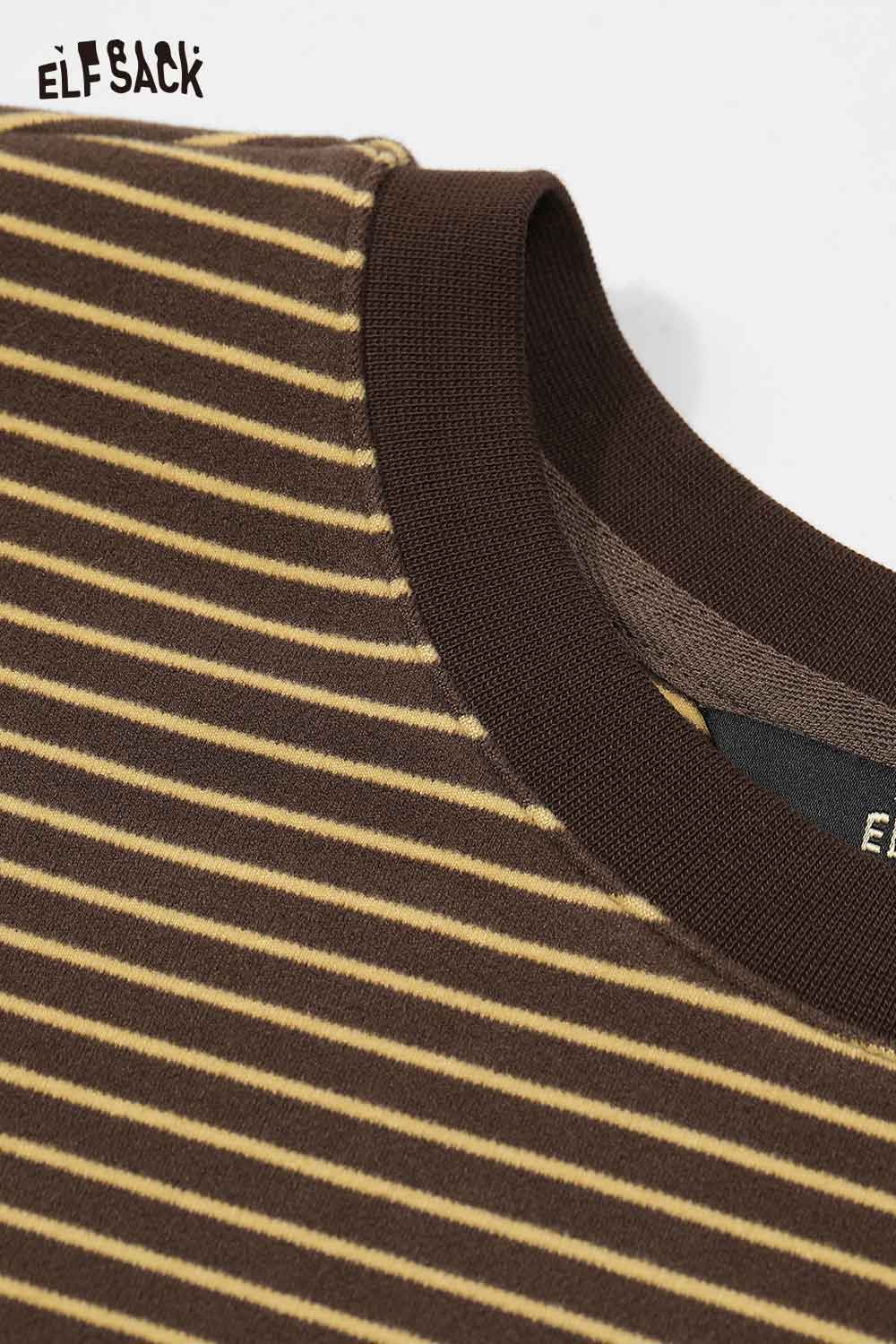 ELFSACK soft striped long sleeve tee in brown and yellow with comfortable neckline detail