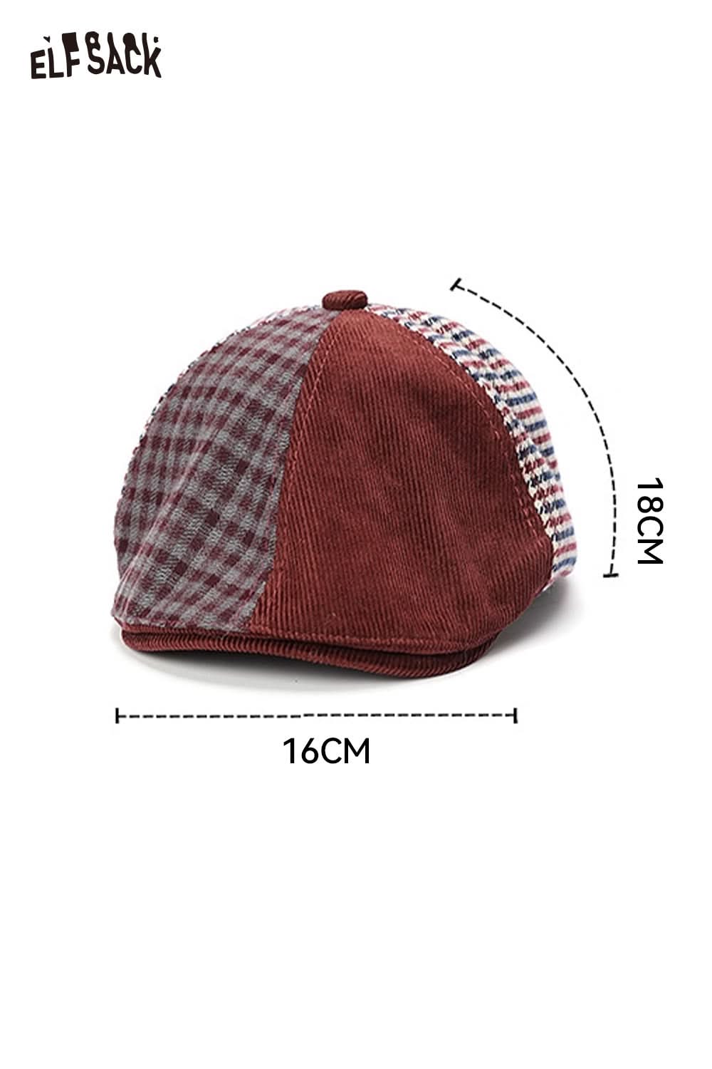 ELFSACK vintage plaid flat cap for women with a mixed fabric design and adjustable fit.