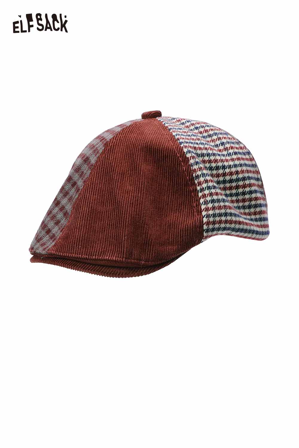 ELFSACK vintage plaid flat cap for women in mixed colors with a stylish corduroy texture