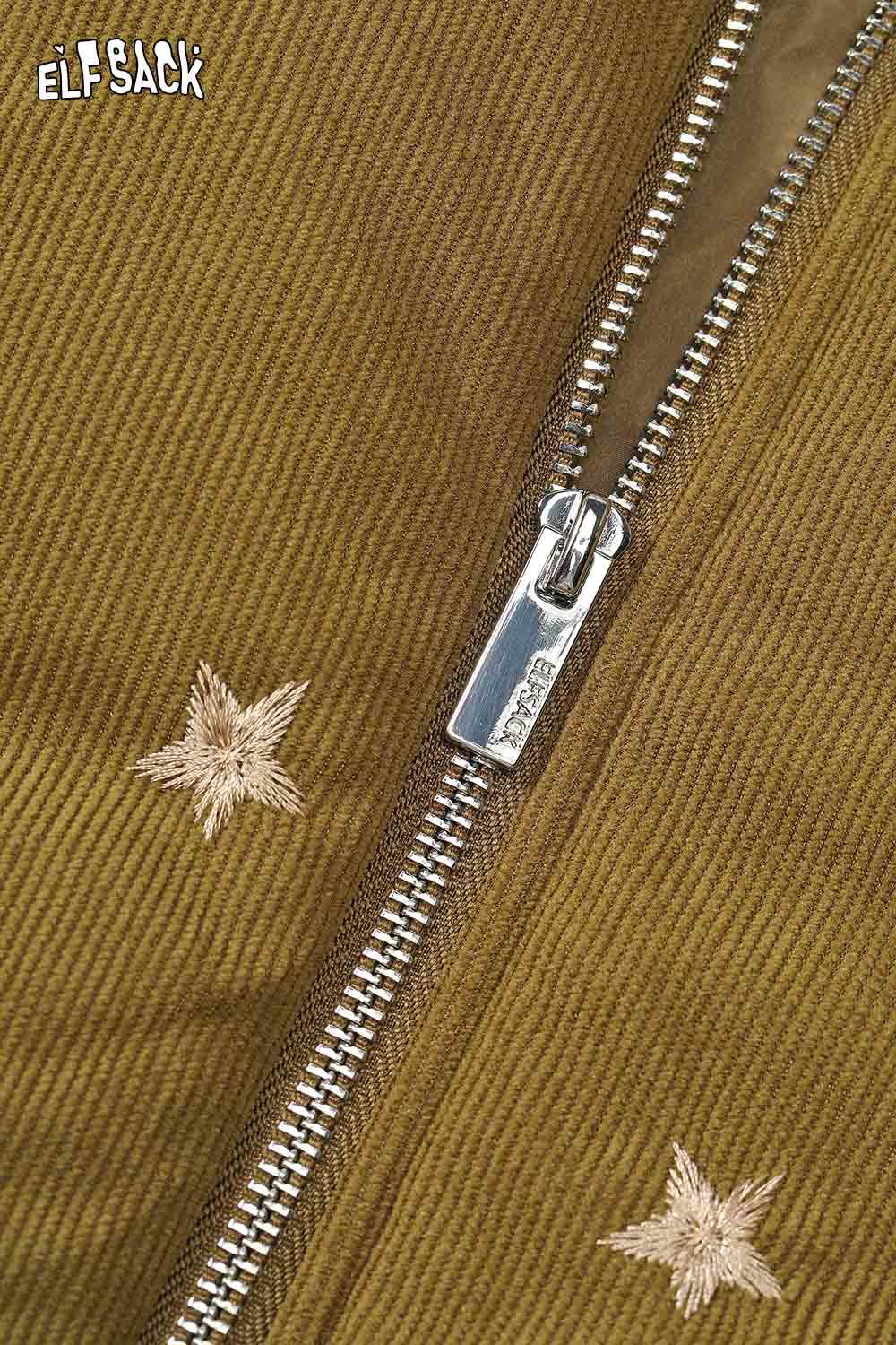 ELFSACK star embroidered puffer coat with a stylish zipper and star details for a trendy winter look