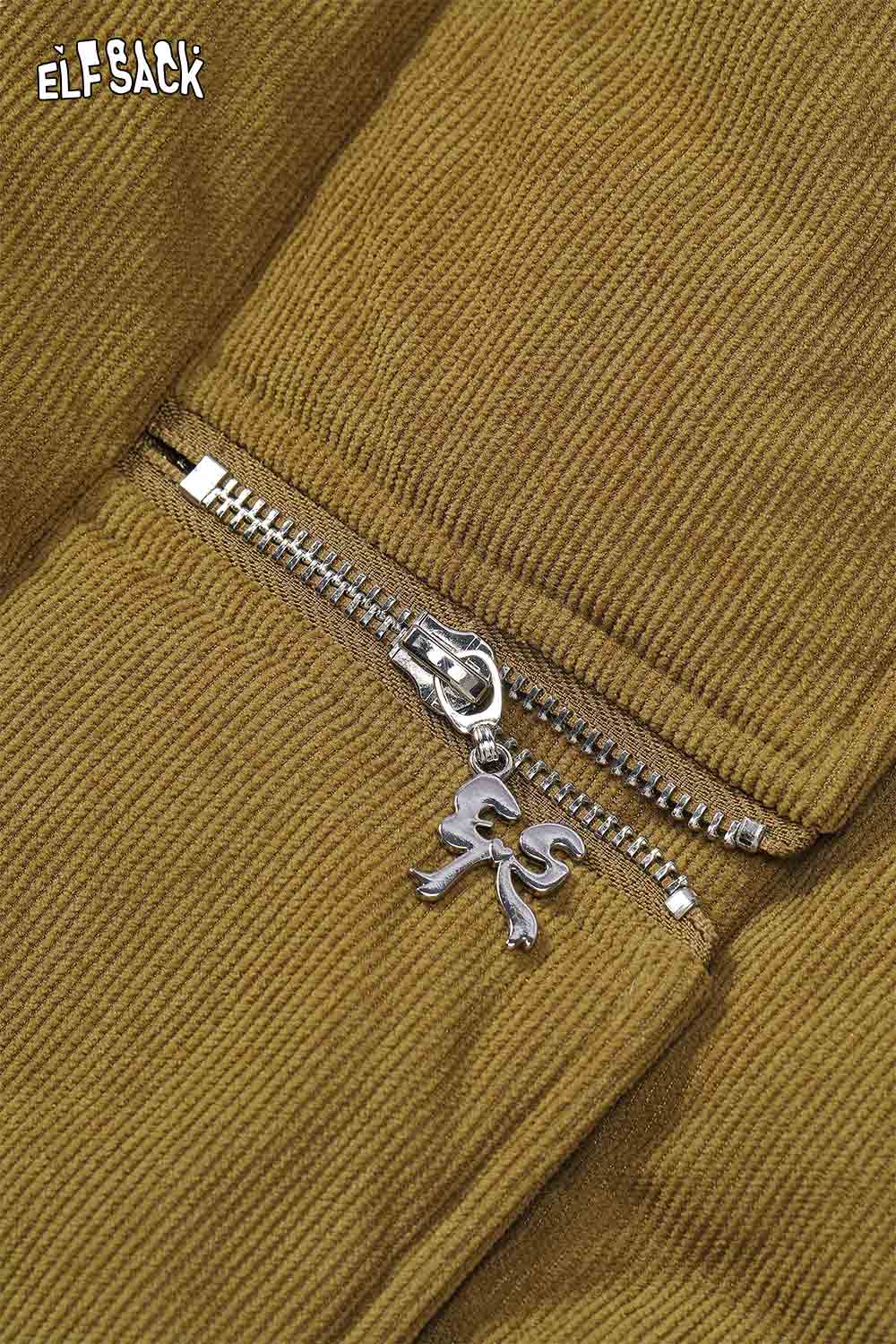 ELFSACK star embroidered puffer coat featuring a stylish zip closure in a warm tone