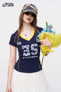 Star Print Fitted Sporty T-Shirt