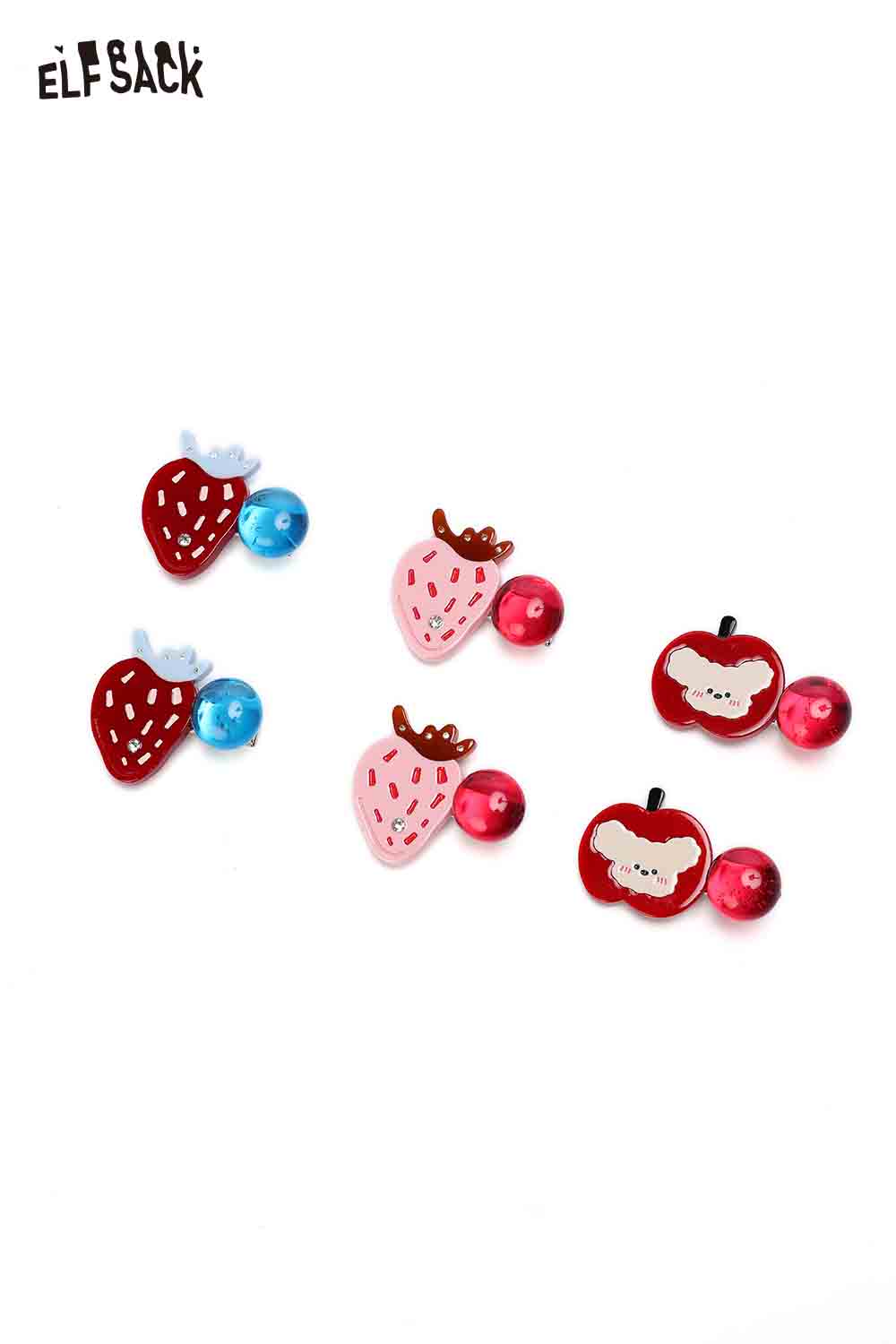 Colorful ELFSACK strawberry cherry hairpin set featuring fruit designs and vibrant beads