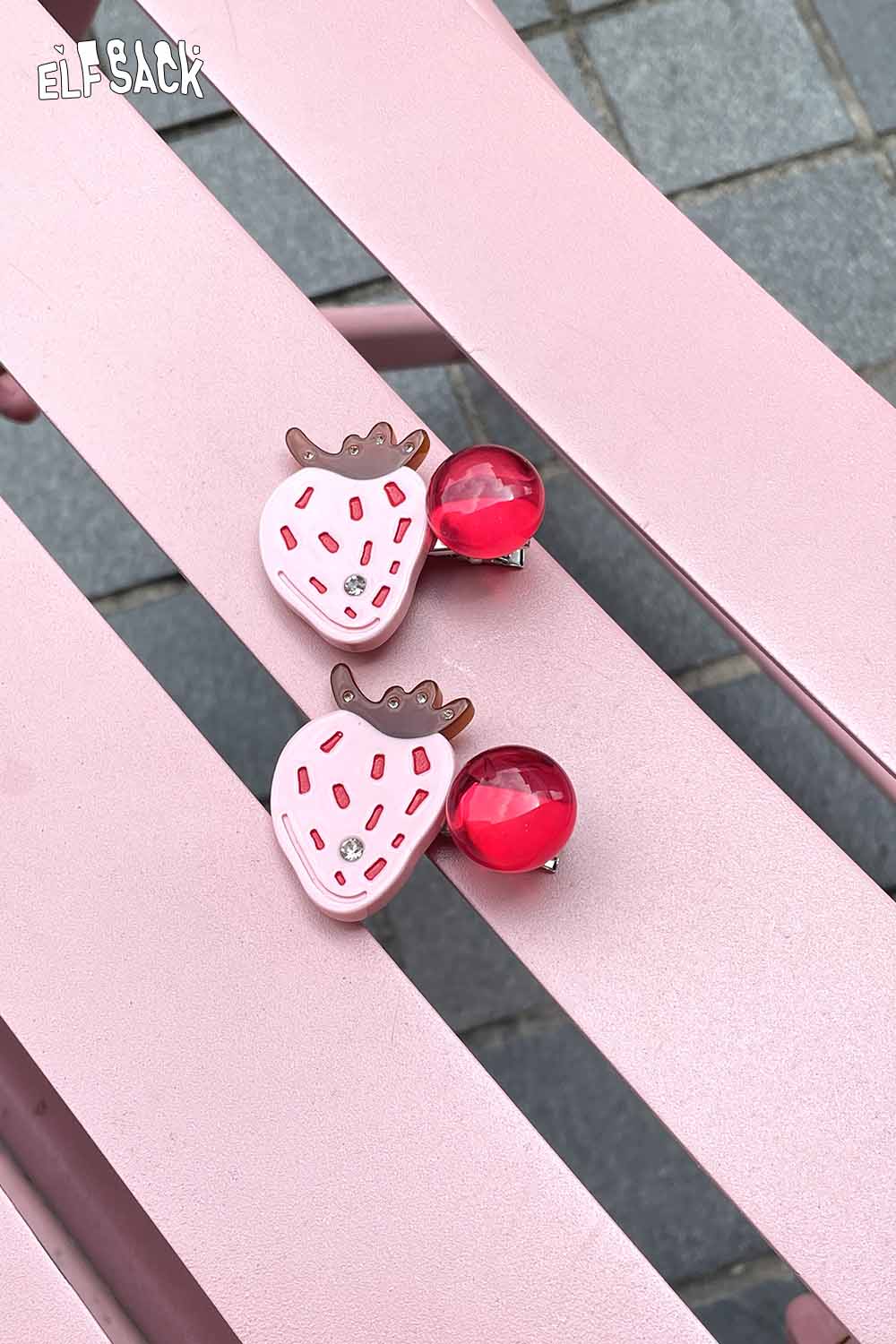 ELFSACK strawberry cherry hairpin featuring colorful strawberry and cherry designs for a playful accessory