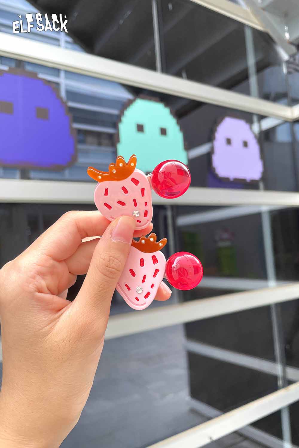 ELFSACK strawberry cherry hairpin with cute fruit design for playful hair styling