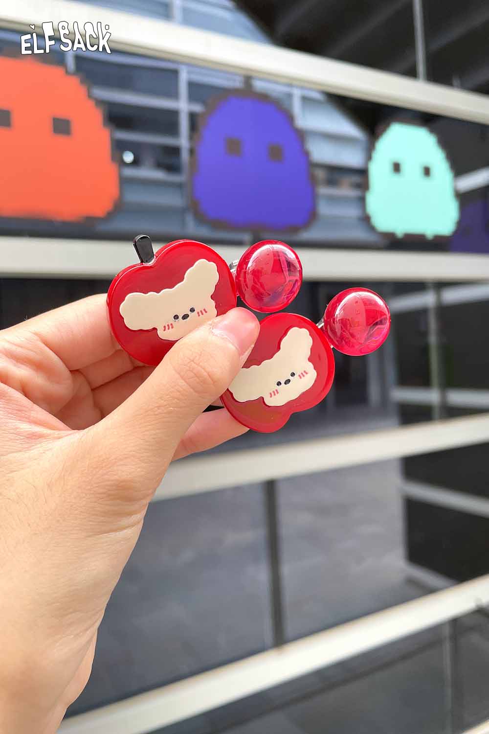 ELFSACK strawberry cherry hairpin featuring cute red and pink design for stylish hair accessories