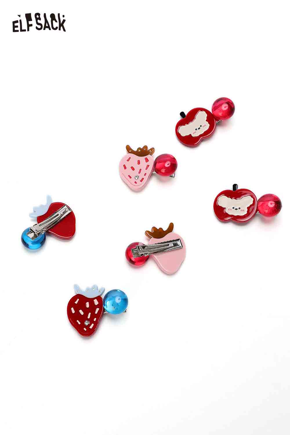 ELFSACK strawberry cherry hairpin set featuring colorful fruit designs for playful hairstyles
