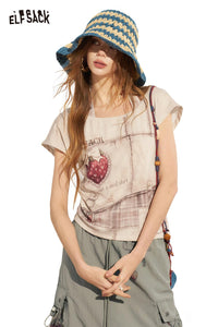 Strawberry Print Halter Fake Two Piece Tee