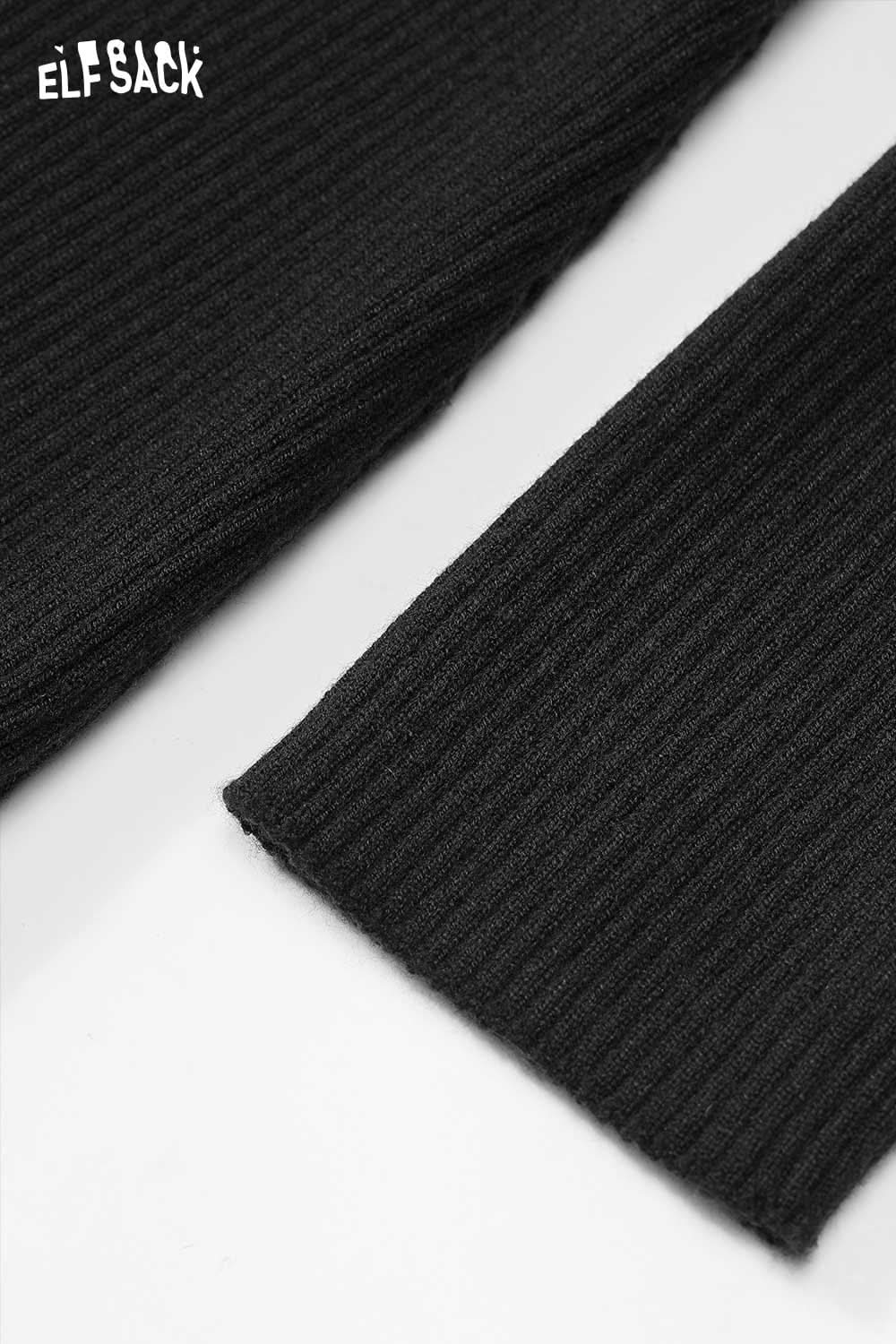 Close-up of ELFSACK stretch knit bodycon midi dress showcasing soft ribbed texture and sleeve details