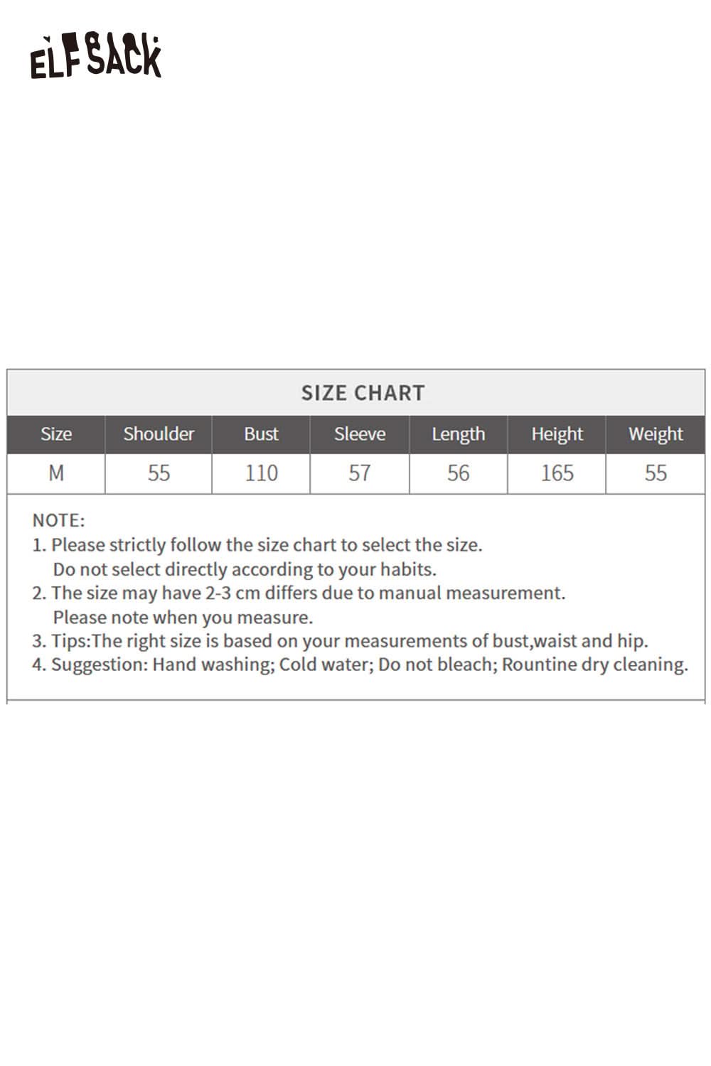 ELFSACK striped knit stand collar cardigan in size chart format for accurate fitting
