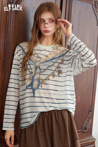 Striped Scarf Print Long Sleeve T-Shirt
