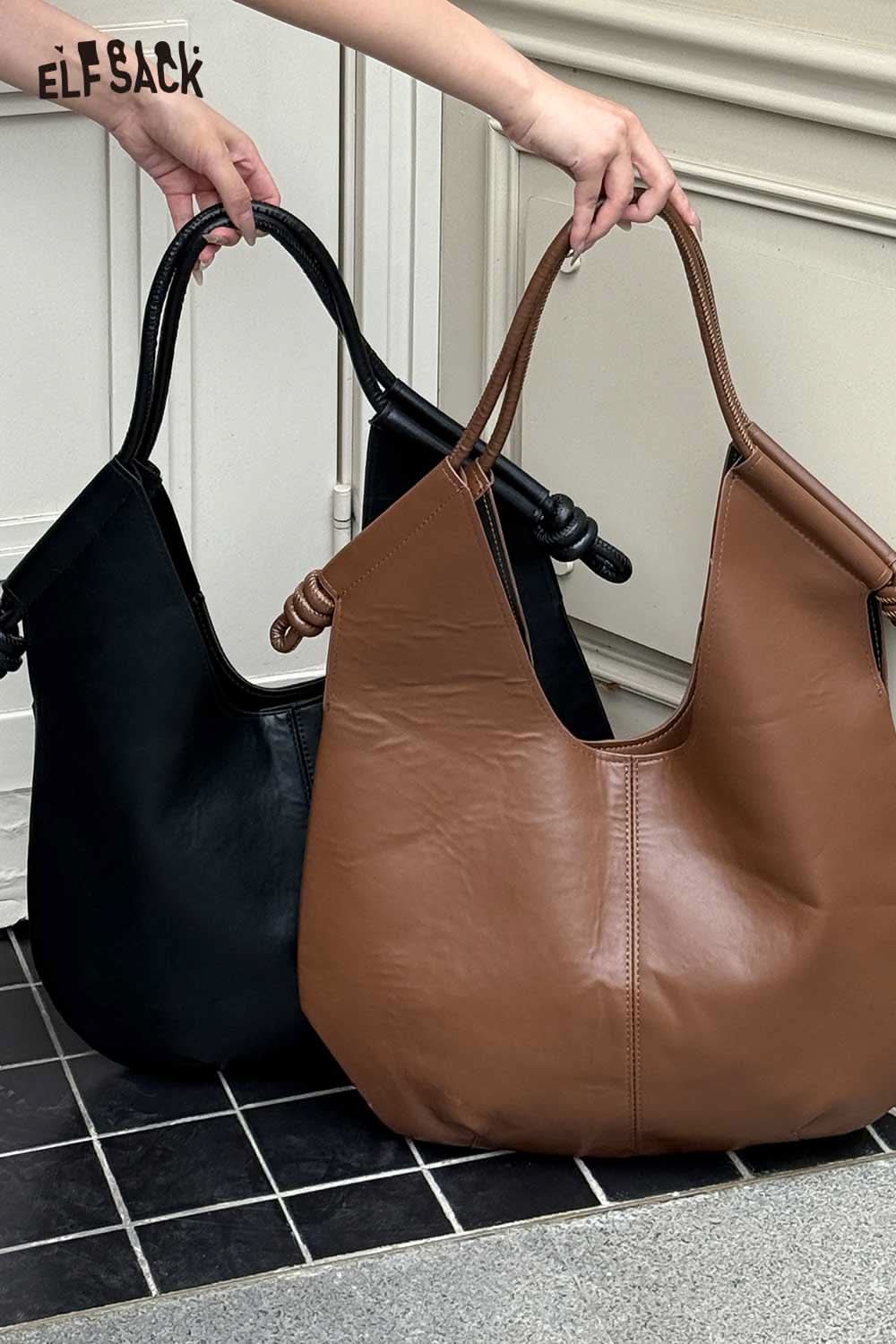 Structured PU tote bag for women in black and brown, perfect for daily use and stylish outings