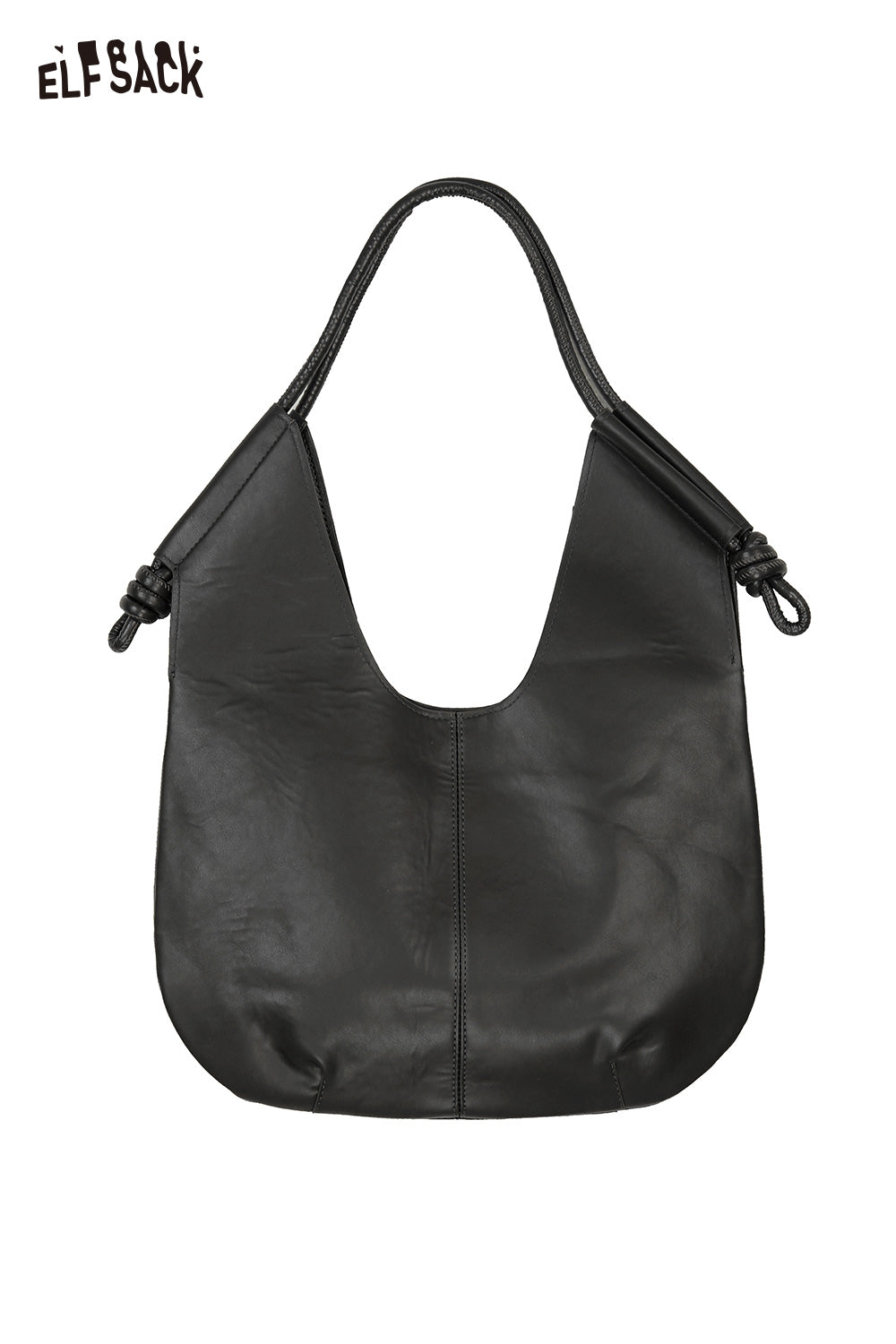 Stylish black structured PU tote bag for women with a unique design and comfortable handles