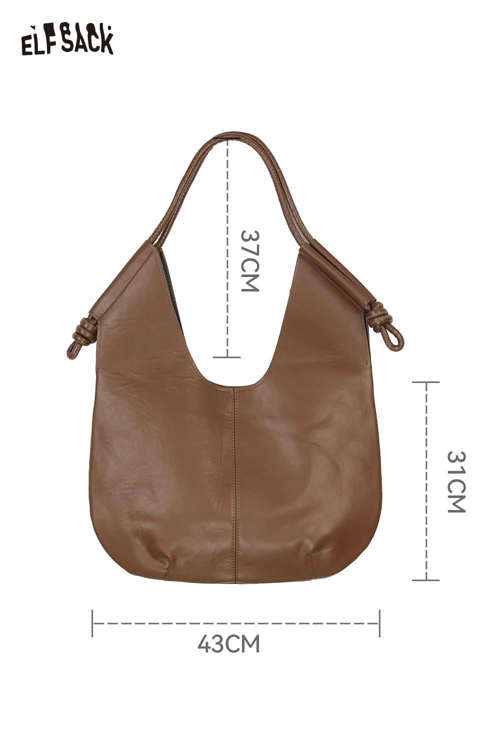 ELFSACK structured PU tote bag for women in brown with a modern design and spacious interior