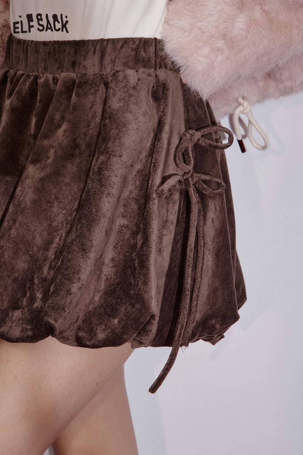 ELFSACK suede bloomer mini skirt in brown with bow detail for a stylish look