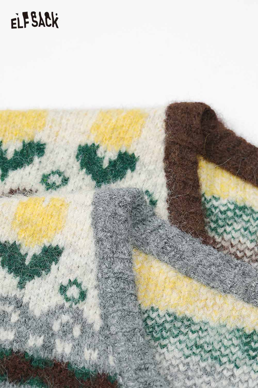 ELFSACK polka dot floral knit sweater featuring a cozy design with vibrant colors and patterns
