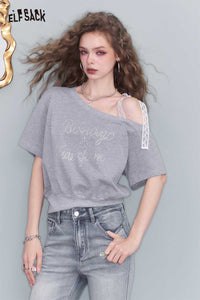 Sweet Lace Strap One-Shoulder Top