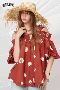 Sweet Off-Shoulder Printed Blouse