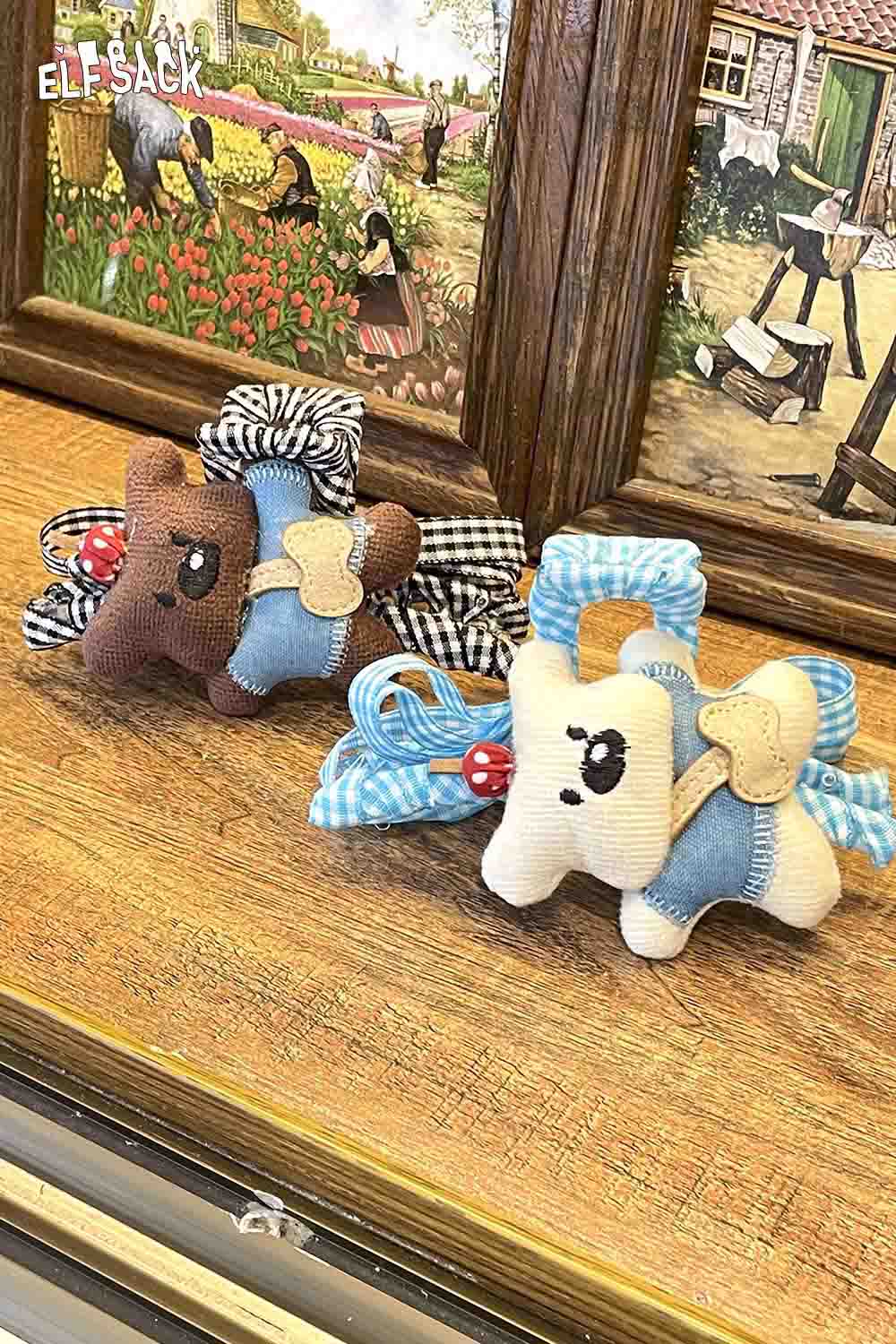 ELFSACK teddy bear hair clip set featuring cute brown and white teddy bear designs with pastel accents