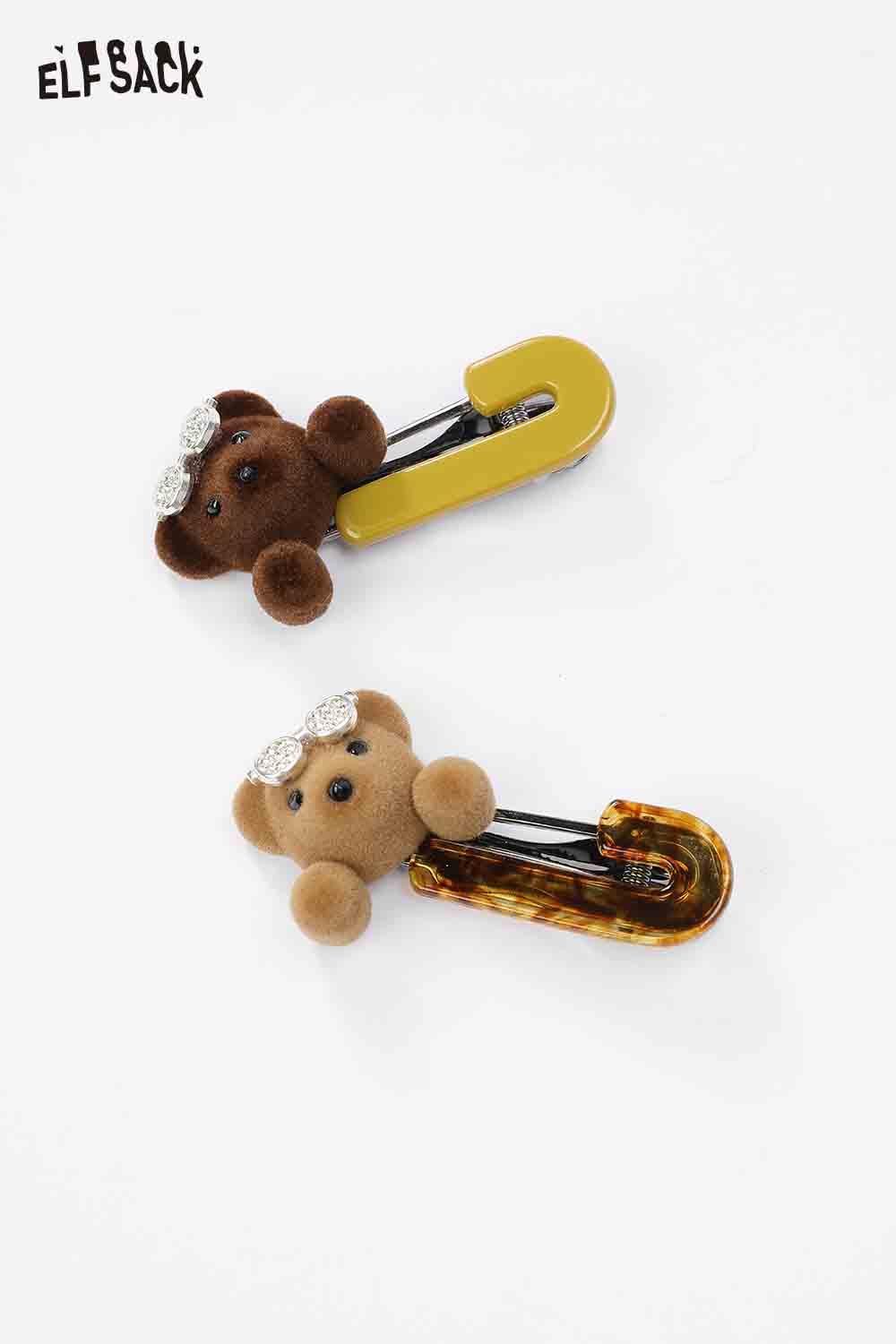 ELFSACK teddy bear hair clips in brown and tortoise designs with decorative accents