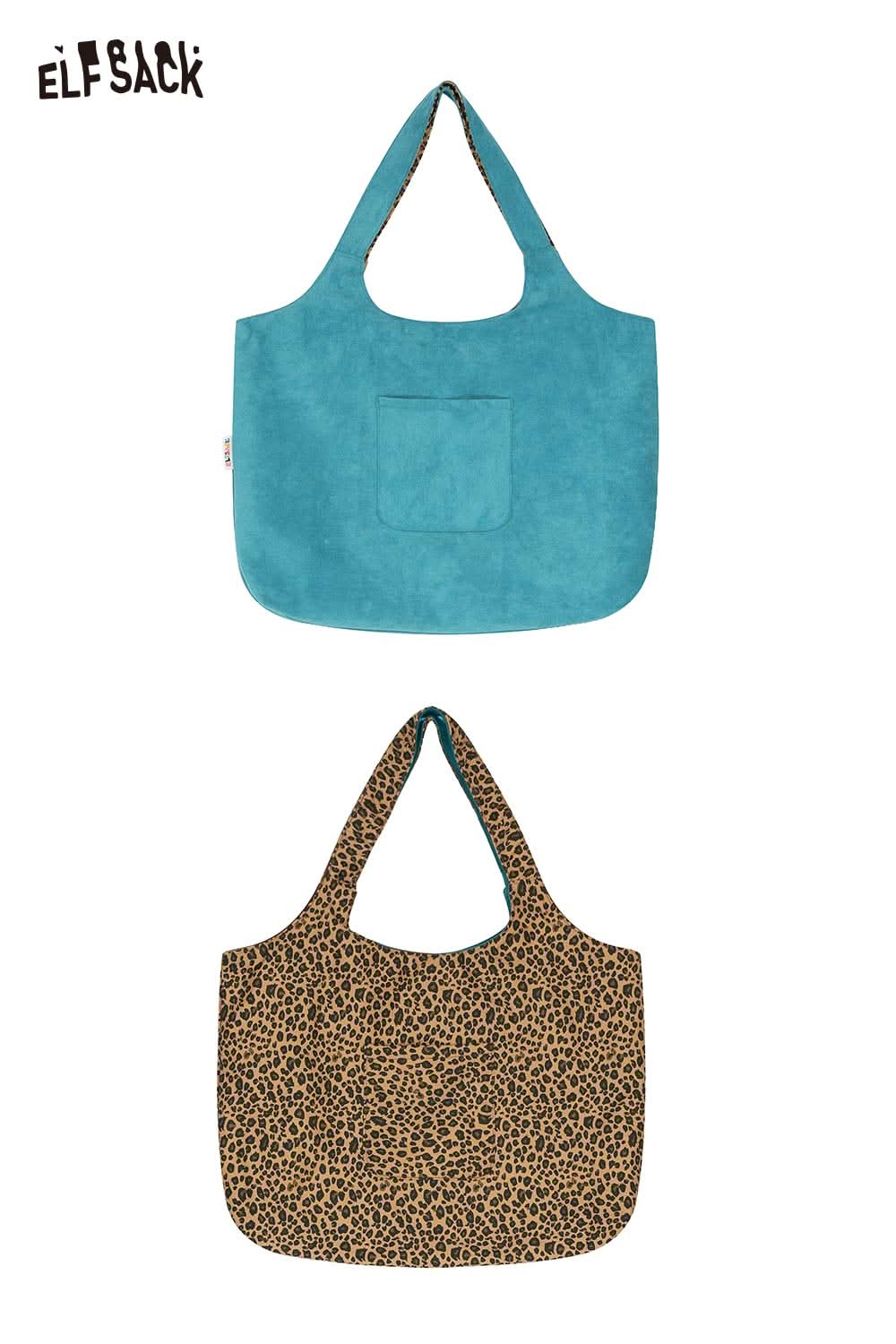 Textured oversized hobo bag by ELFSACK in teal and leopard print designs for stylish everyday use