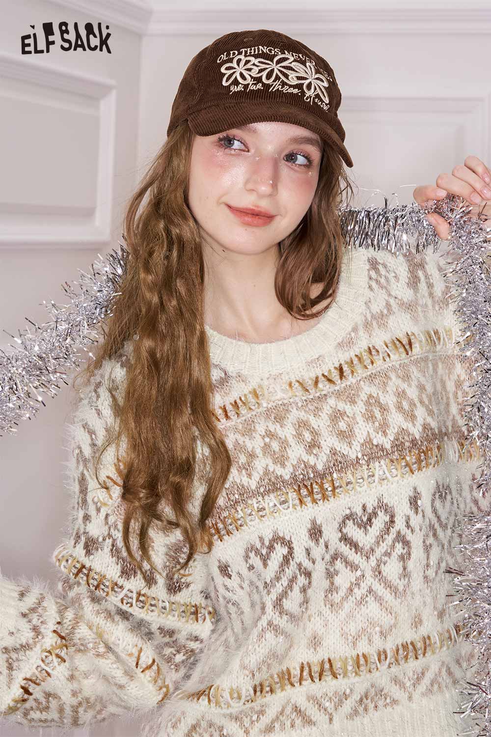 ELFSACK trendy cropped glitter sweater designed with a cozy pattern for stylish warmth