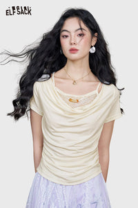 Cowl Neck Ribbed Knit Tee