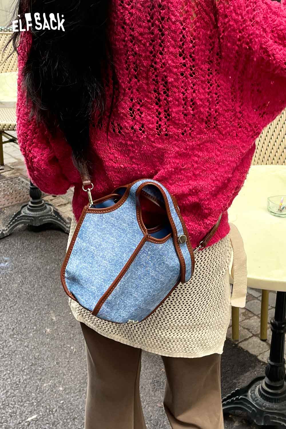 ELFSACK upcycled denim crossbody bag for stylish and eco-conscious fashion lovers