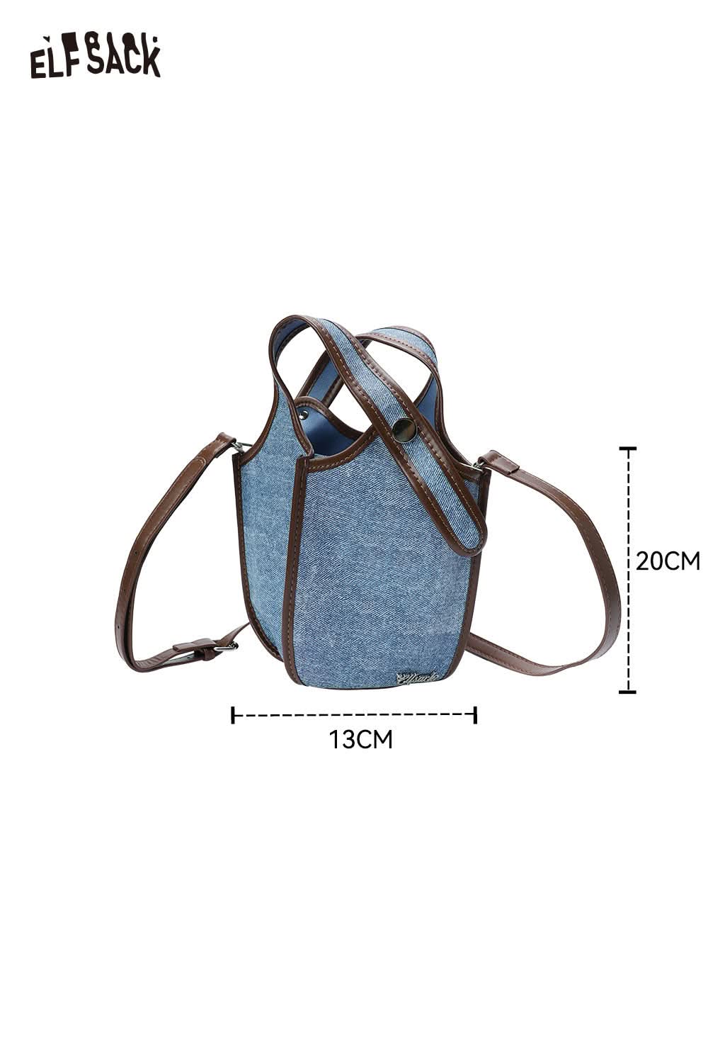 ELFSACK upcycled denim crossbody bag with stylish design and adjustable straps for everyday use