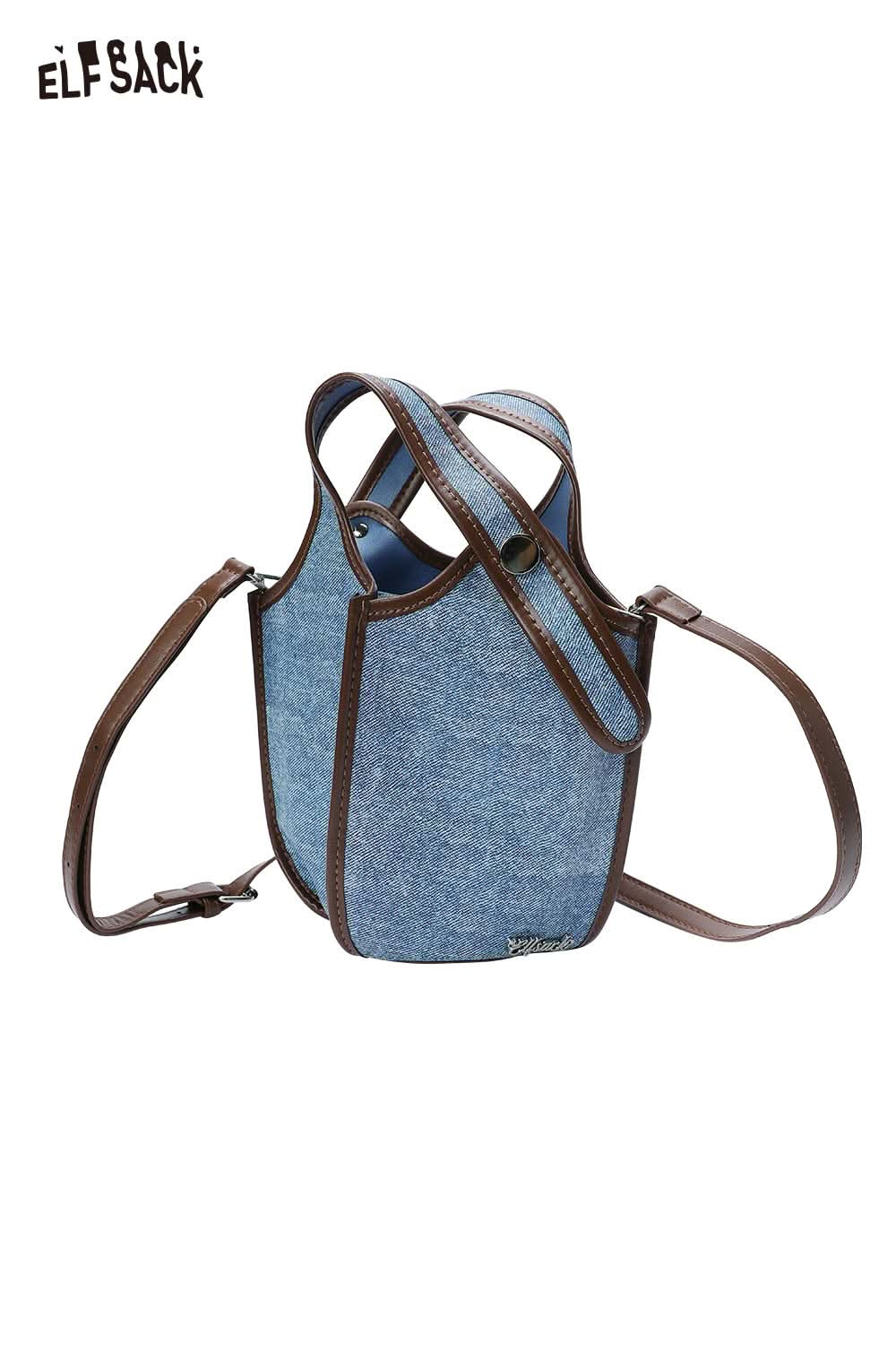 ELFSACK upcycled denim crossbody bag with adjustable straps and a stylish design