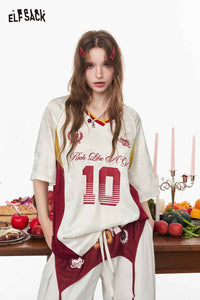 ELFSACK V-Neck Color Block Soccer Jersey Tee