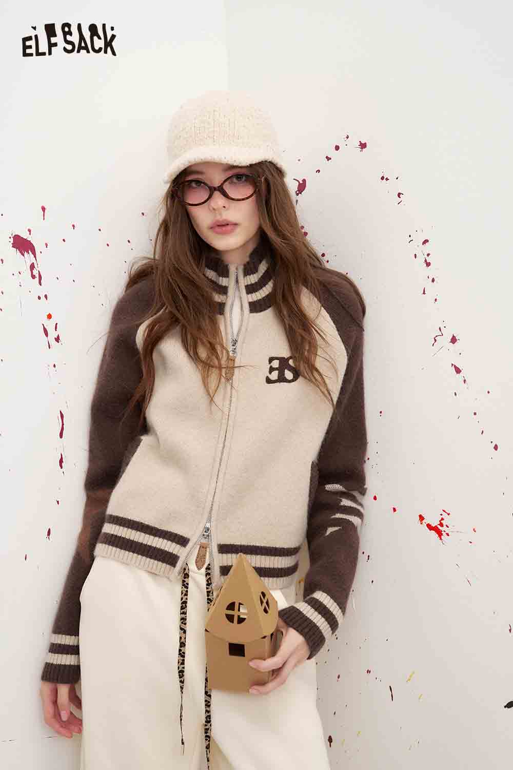 Varsity Zip-Up Knit Cardigan