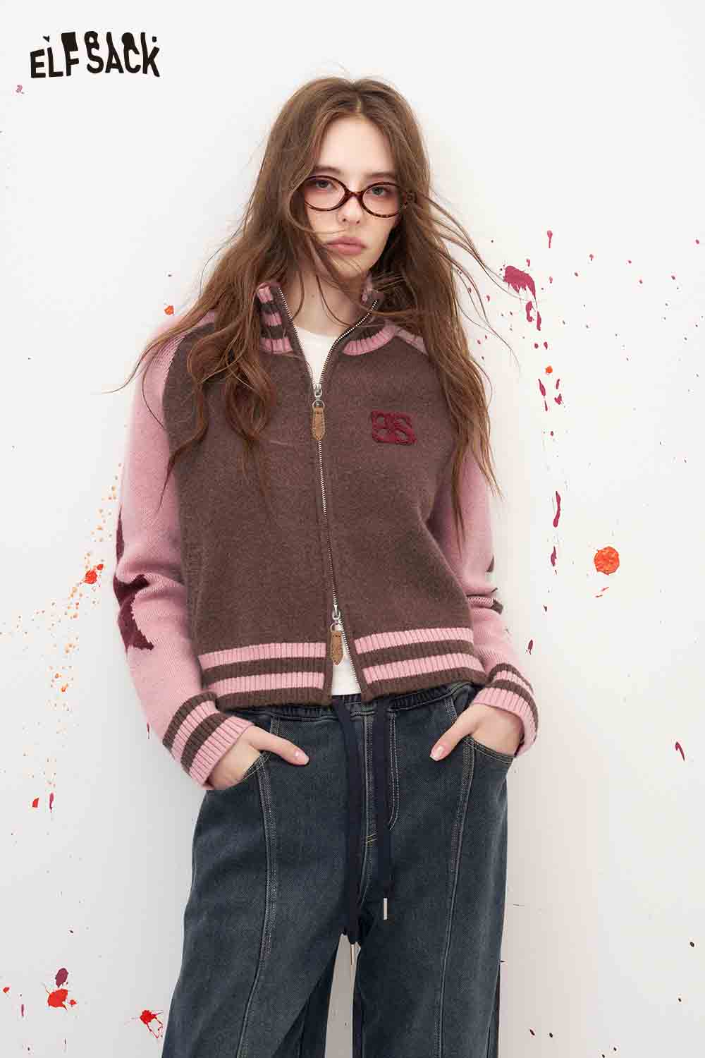 Varsity Zip-Up Knit Cardigan