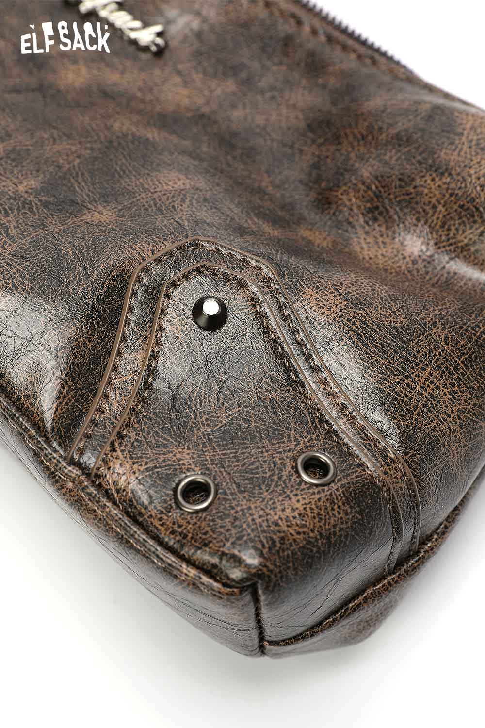 Close-up of ELFSACK vegan leather 90s shoulder bag showcasing durable stitching and textured surface
