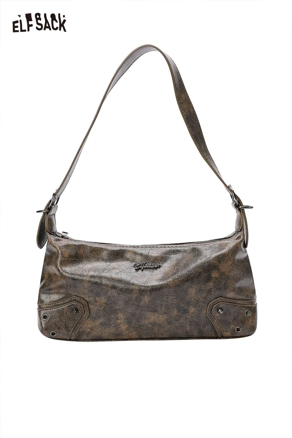 ELFSACK vegan leather 90s shoulder bag in brown with stylish design and adjustable strap