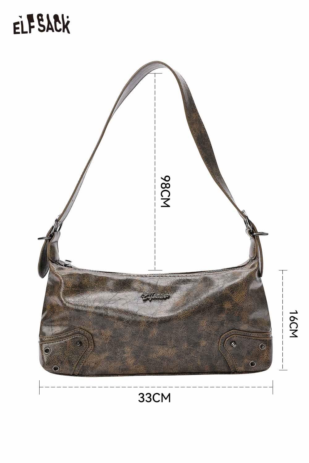 ELFSACK vegan leather 90s shoulder bag in brown with a stylish design and adjustable strap