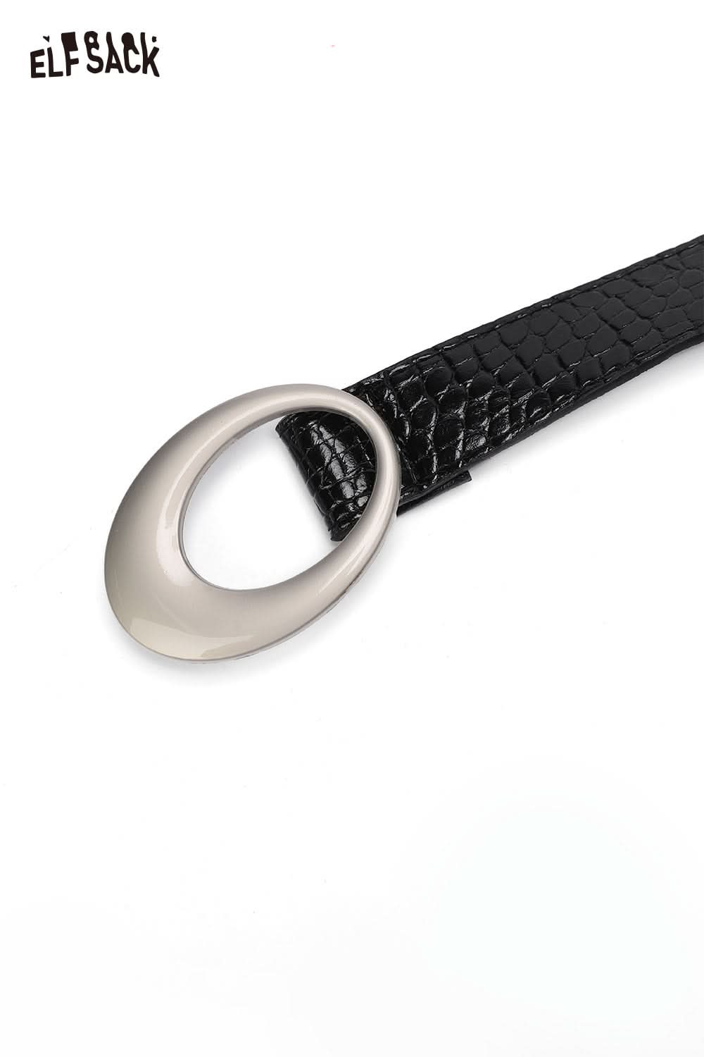 ELFSACK vegan leather croc-embossed belt with a sleek silver buckle for stylish outfits