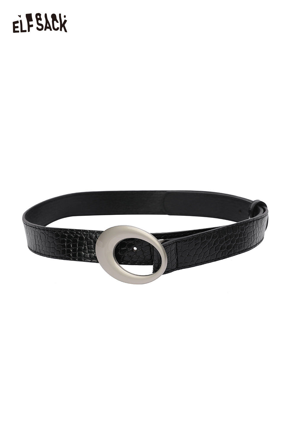 ELFSACK vegan leather croc-embossed belt with a stylish metallic buckle for a chic look