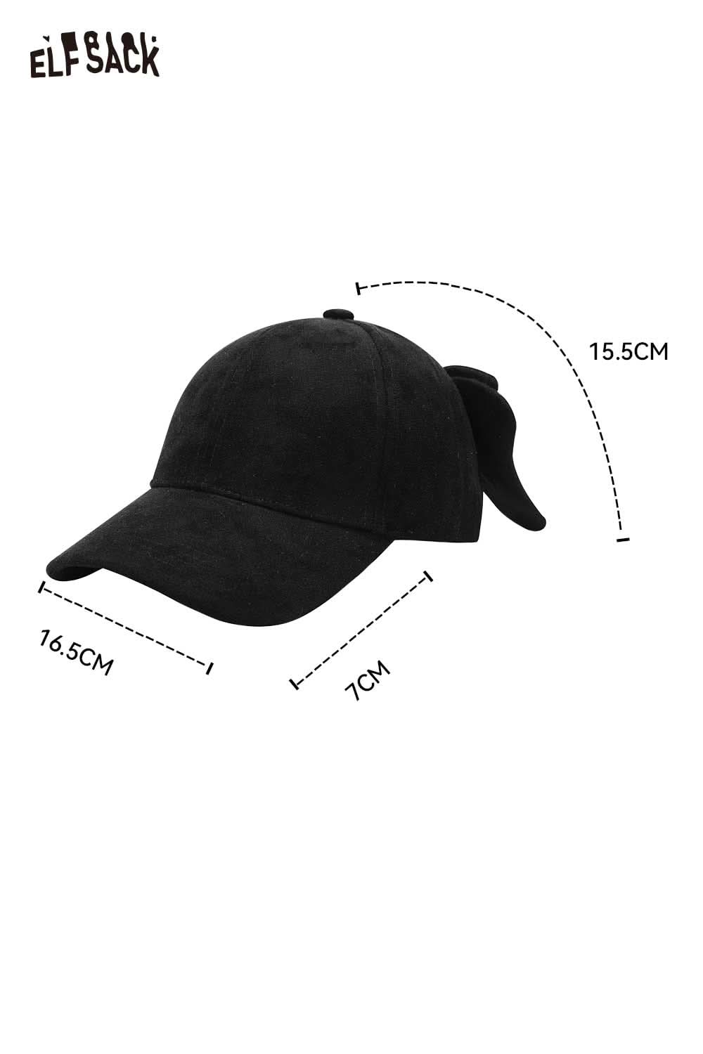 ELFSACK velour bow baseball cap in black with a soft texture and stylish design