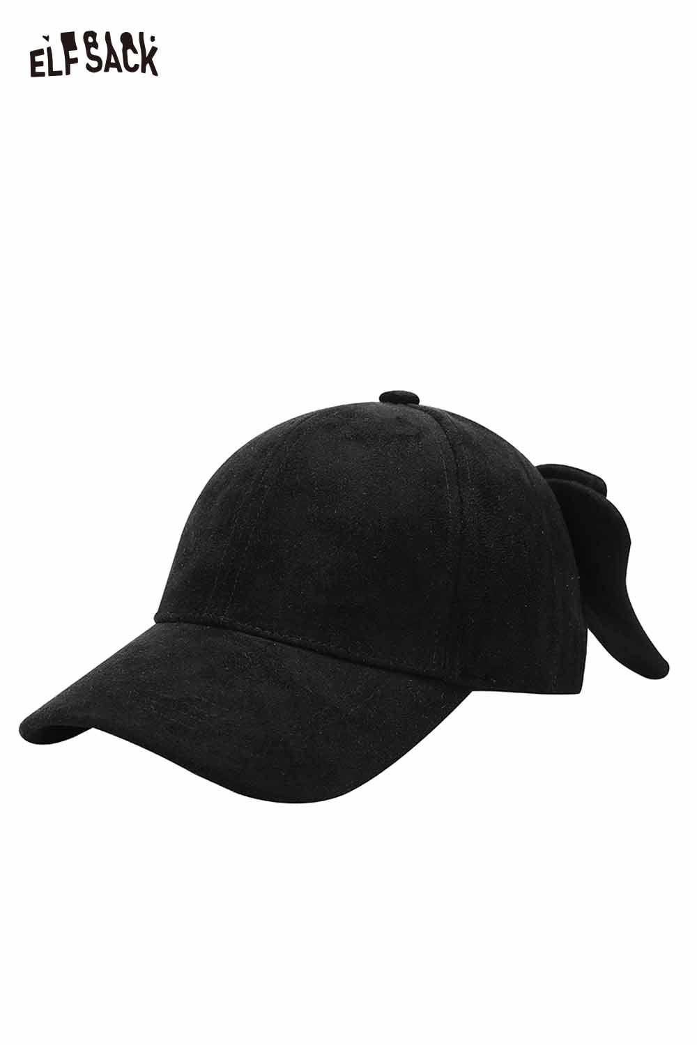 ELFSACK velour bow baseball cap in black for stylish and cozy headwear