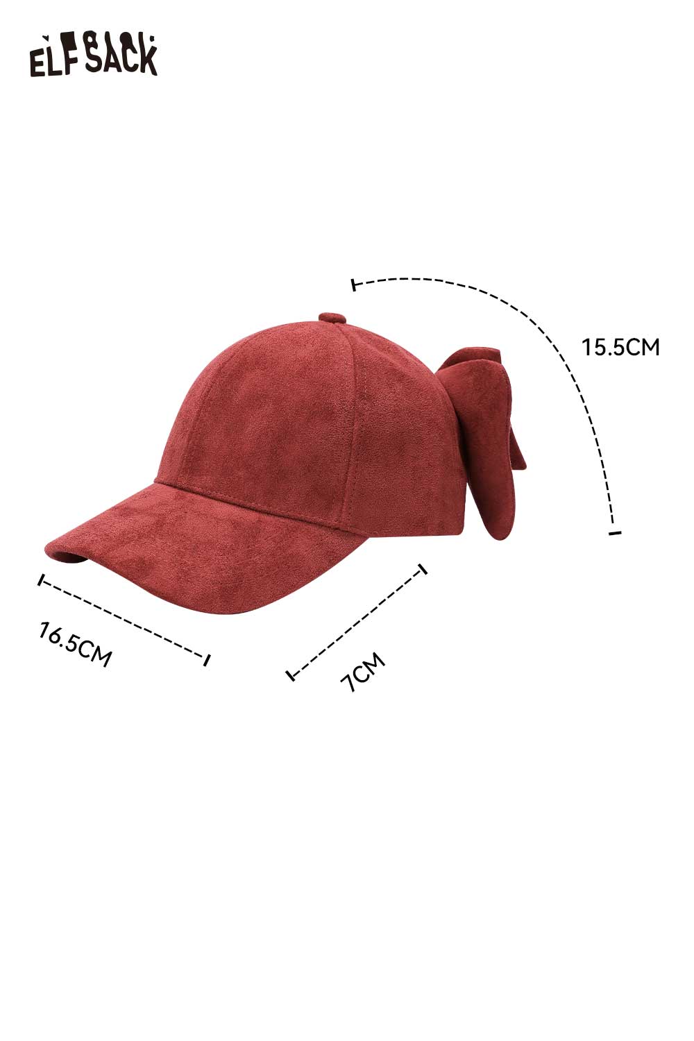 ELFSACK Velour Bow Baseball Cap in Burgundy with Stylish Design and Soft Texture