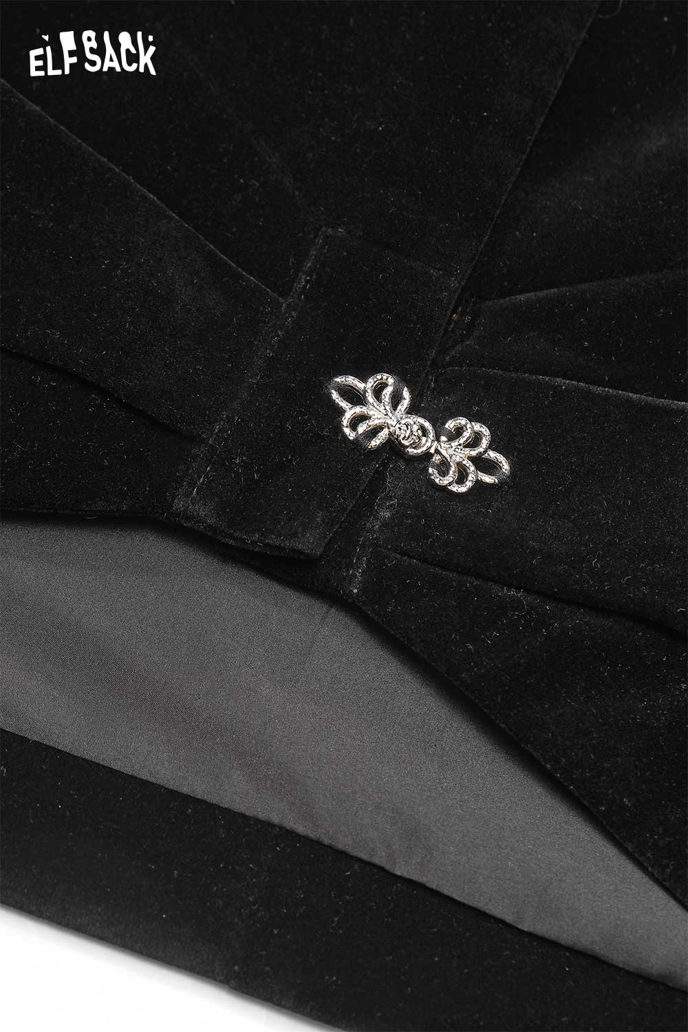 ELFSACK Black Velvet Clutch Bag with Elegant Embellished Closure for Evening Events