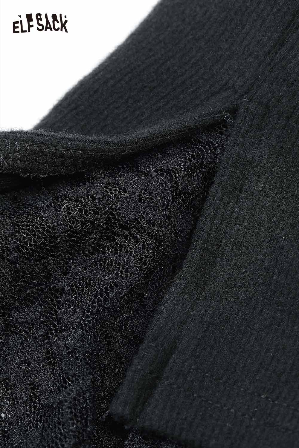 ELFSACK contrast lace knit top for women featuring elegant lace detailing and a stylish black design