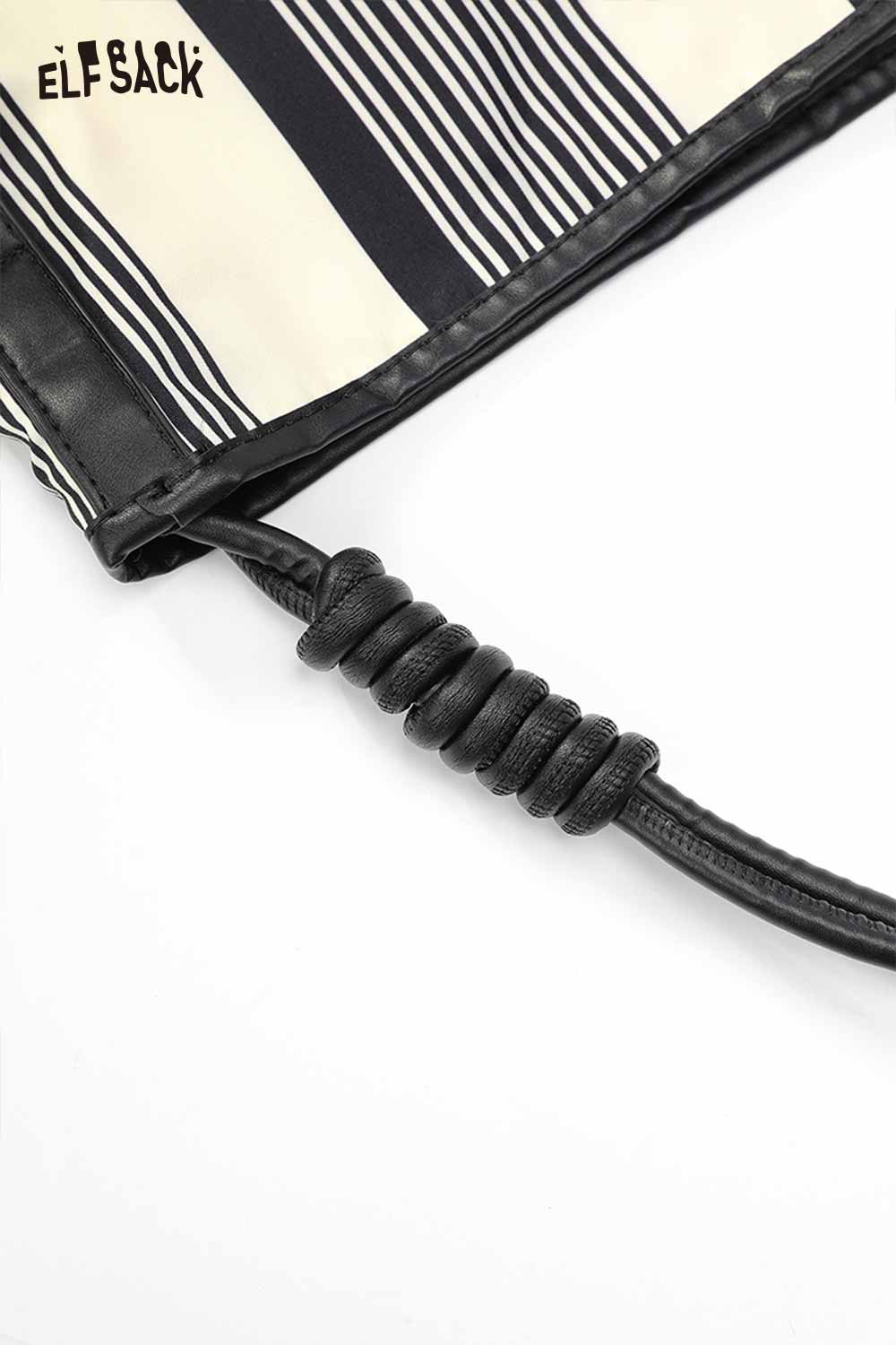 ELFSACK contrast stripe canvas tote bag with stylish handle design and spacious interior