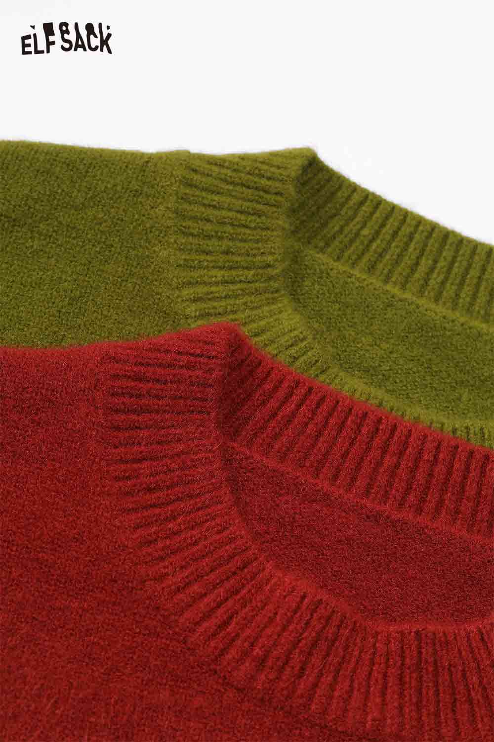ELFSACK cropped floral sleeve sweater featuring a cozy ribbed neckline in red and green colors